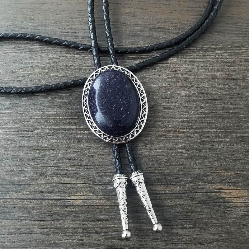 QUKE Stone Bolo Tie Native Western Cowboy Hand-woven Leather Bola Tie Necktie for Men Women - Image 1